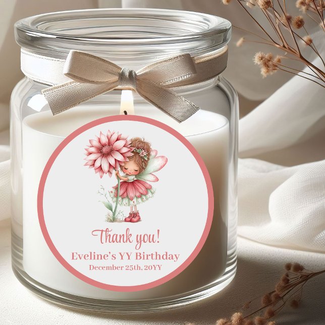 Sticker Rond Fée Mignonne Capricieuse Rougeur Florale Fille Ann (Whimsical Cute Fairy Blush Floral Girl Birthday Stickers)