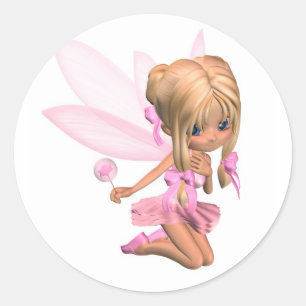 Sticker Rond Fée mignonne de ballerine de Toon dans le rose -