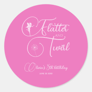 Sticker Rond Fée minimaliste simple rose fille anniversaire