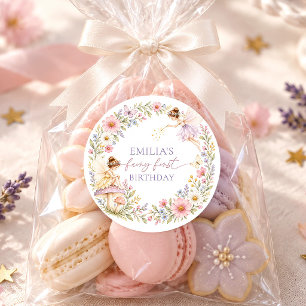 Sticker Rond Fée Premier Anniversaire Jardin Fantaisiste Floral
