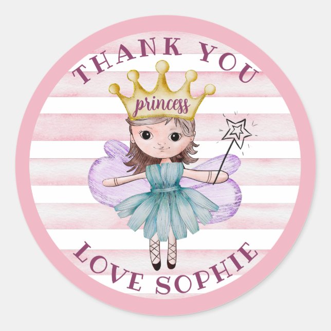 Sticker Rond Fée Princesse Rose & Or Favori de Remerciement (Devant)