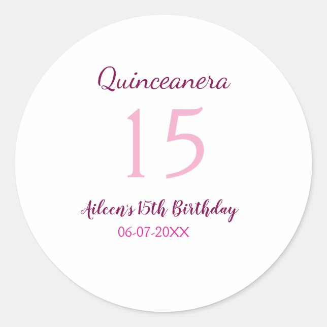Sticker Rond Fée rose 15e anniversaire simple moder quinceanera (Devant)
