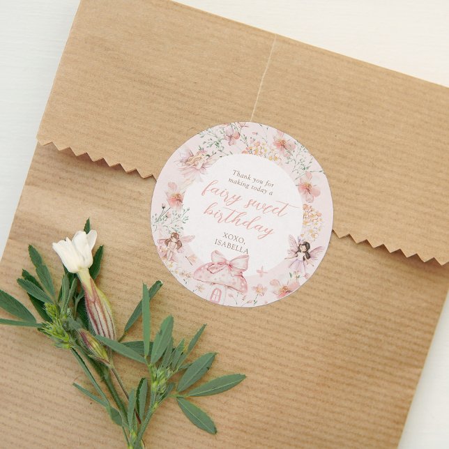 Sticker Rond Fée rose Floral Anniversaire (Créateur téléchargé)