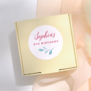 Sticker Rond Fée rose manuscrite Feuille Fille fête d'anniversa