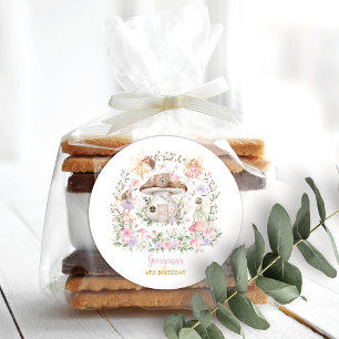 Sticker Rond Fée rose violet Fée Jardin Fille Anniversaire