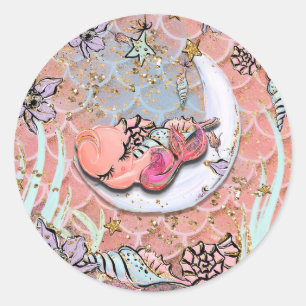 Sticker Rond Fée Sirène Glam Bébé Fille Baby Shower Fête d'Anni