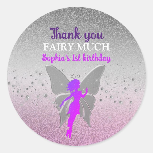 Sticker Rond Fée Violette 1er Anniversaire Merci (Devant)
