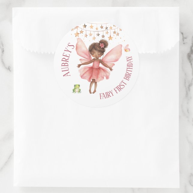 Sticker Rond Fée Whimsical Premier anniversaire (Sac)