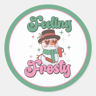Sticker Rond Feeling Frosty Retro Snowman 