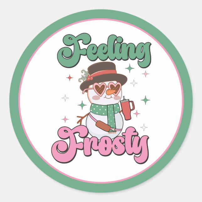 Sticker Rond Feeling Frosty Retro Snowman  (Devant)