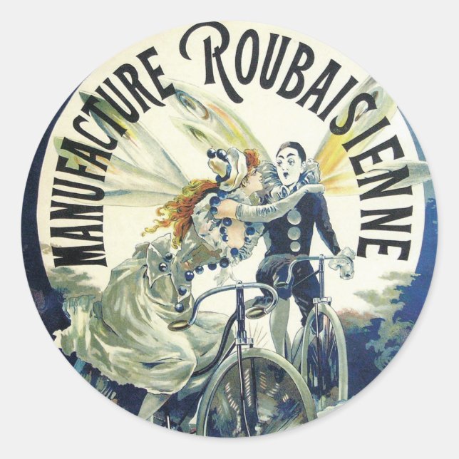 Sticker Rond Fées Art Nouveau vintage, Lune Pierrot (Devant)