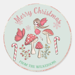 Sticker Rond Fées et champignons de Noël mignons