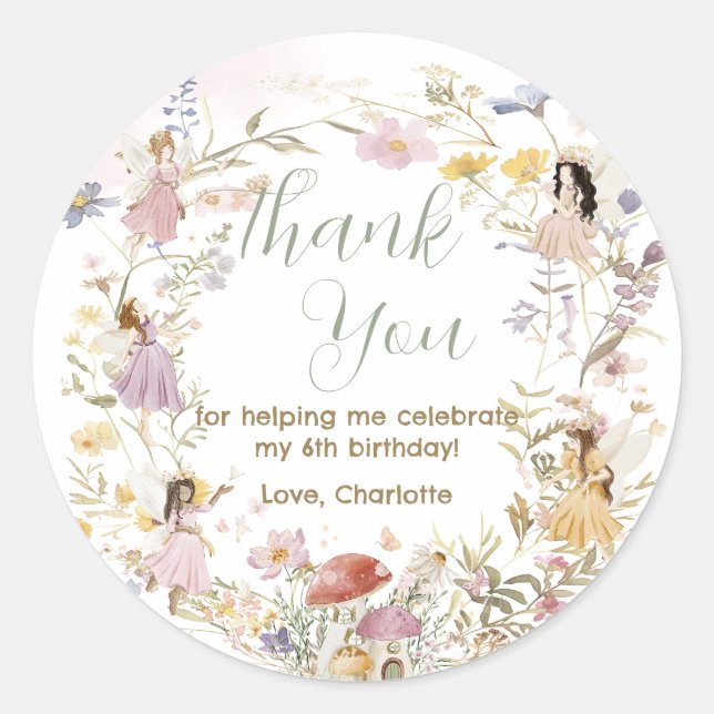 Sticker Rond Fées Fleur sauvage Fleurs de prairie Anniversaire (Devant)