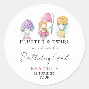 Sticker Rond Fées Florales de Printemps Été Fille Anniversaire