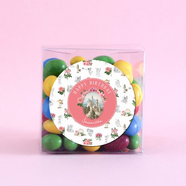 Sticker Rond Fées Rose Floral Champignons Fairy Castle Annivers (Fairies Pink Floral Mushroom Fairy Castle Birthday Classic Round Sticker)
