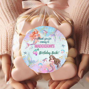 Sticker Rond Fées Sirènes Paillettes Rose Violet pour Anniversa