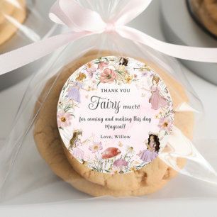 Sticker Rond Fées Whimsical Anniversaire Fleur Jardin prairie