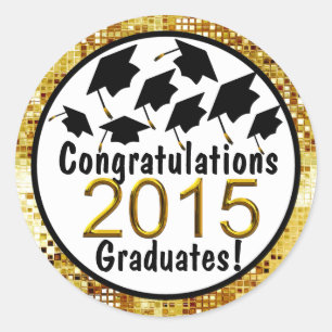 Sticker Rond Félicitations 2015 Graduates Sparkling Gold
