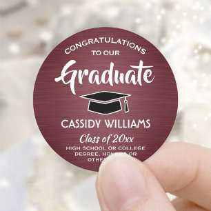 Sticker Rond Félicitations aux diplômés Maron & White Graduatio