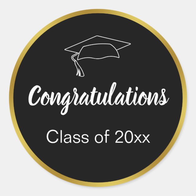 Sticker Rond Félicitations Black White Gold Class Graduation (Devant)