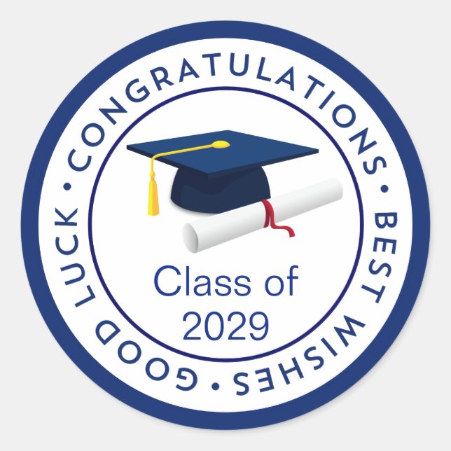 Sticker Rond Félicitations Blue Mortar Classe de n'importe quel (Devant)