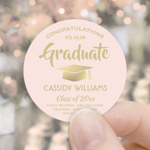 Sticker Rond Félicitations Blush Pink et Gold Graduation