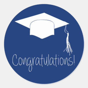 Sticker Rond Félicitations casquette de graduation bleu