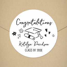 Sticker Rond Félicitations Classe 2026 dessiné à la main doodle
