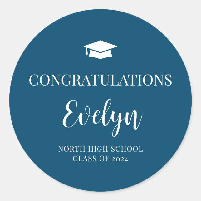 Sticker Rond Félicitations Couleurs de l'École de Graduation (Devant)