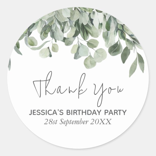 Sticker Rond Félicitations d'anniversaire à l'aquarelle Eucalyp (Devant)