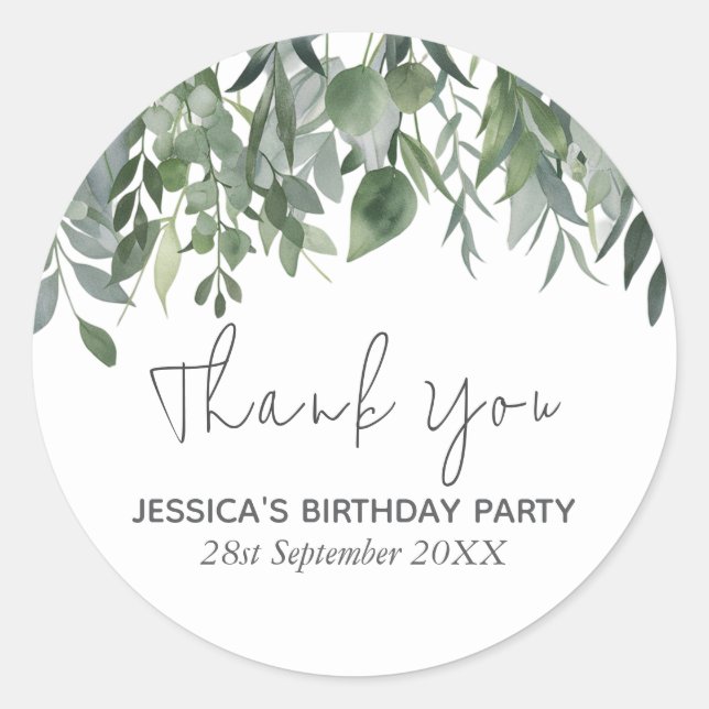 Sticker Rond Félicitations d'anniversaire Eucalyptus verdure aq (Devant)