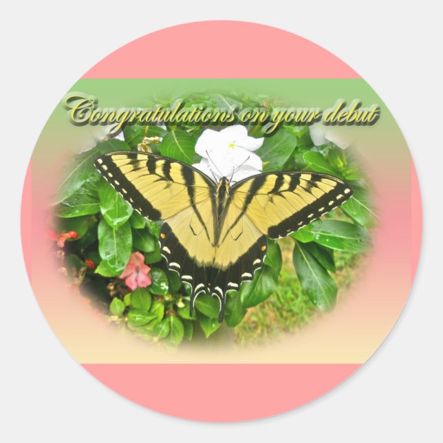 Sticker Rond Félicitations Début Swallowtail Butterfly Items (Devant)