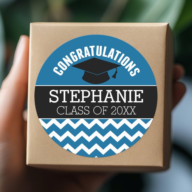Sticker Rond Félicitations diplômé - Diplômé bleu noir (Graduation Party Sticker)