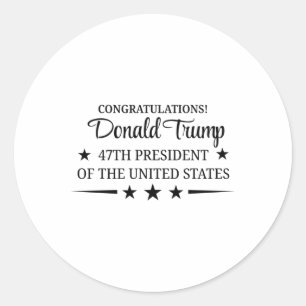 Sticker Rond Félicitations Donald Trump Black And White 47th