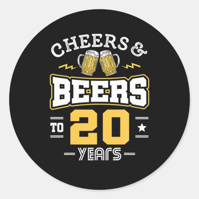 Sticker Rond Félicitations Et Bières Anniversaire 20 Ans (Devant)
