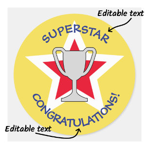 Sticker Rond Félicitations étoile trophée jaune