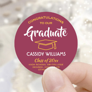 Sticker Rond Félicitations Graduate Maron & Gold Graduation