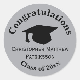 Sticker Rond Félicitations, Graduation Classe 20xx, Argent