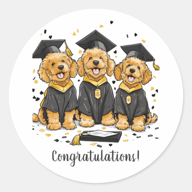 Sticker Rond Félicitations Graduation Goldendoodle Dogs (Devant)