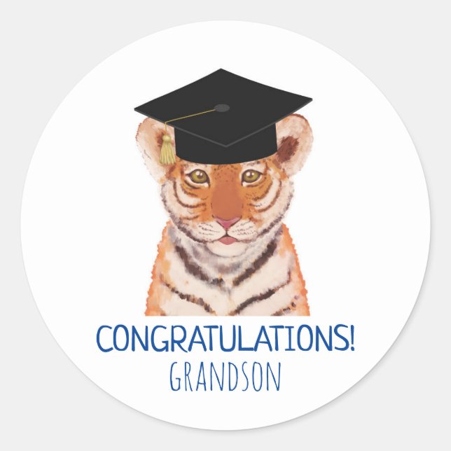 Sticker Rond Félicitations Grandson Tiger Cub Illustration (Devant)