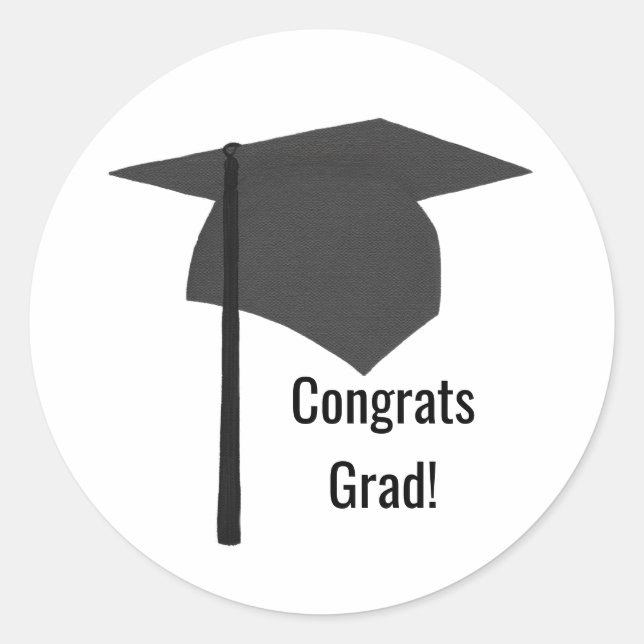 Sticker Rond Félicitations Gris Grad Casquette Noir Tassel Grad (Devant)