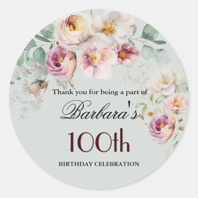 Sticker Rond Félicitations pour le 100e anniversaire avec une é (Devant)