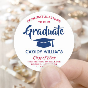 Sticker Rond Félicitations Red White & Blue Modern Graduation