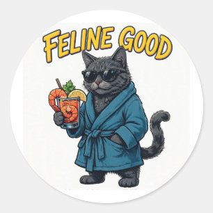 Sticker Rond Félin au top — Chat dans une robe de chambre avec