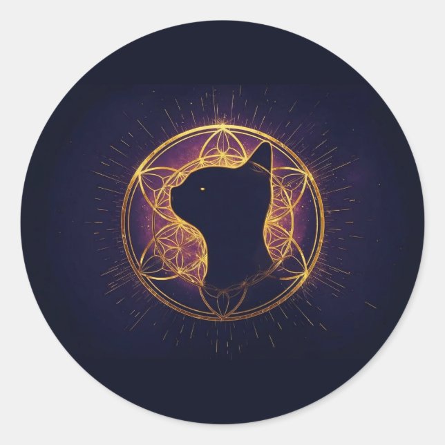 Sticker Rond Félin Mystique au Sein du Cercle Sacré (Devant)