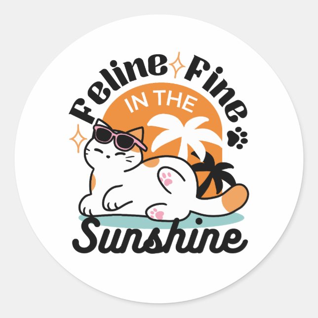 Sticker Rond Feline fin au soleil - Chat Tropical relaxé (Devant)