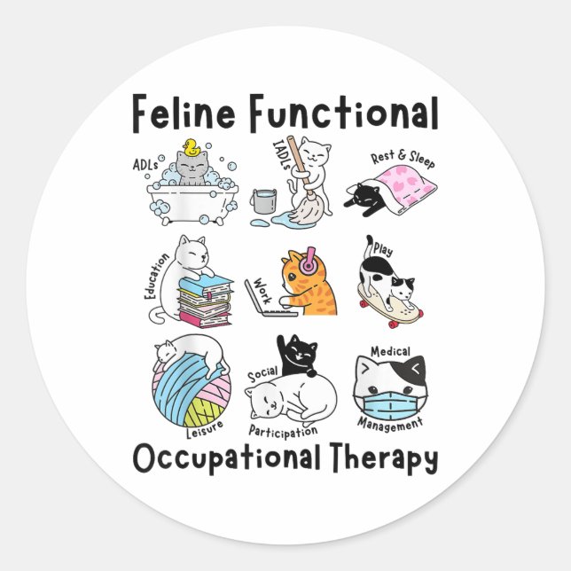 Sticker Rond Feline Fun Chat ergothérapie fonctionnelle Ot (Devant)