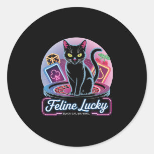 Sticker Rond Feline Lucky Gambling Casino Joueur de chat Joueur