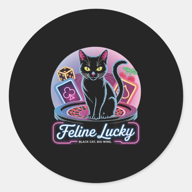 Sticker Rond Feline Lucky Gambling Casino Joueur de chat Joueur (Devant)