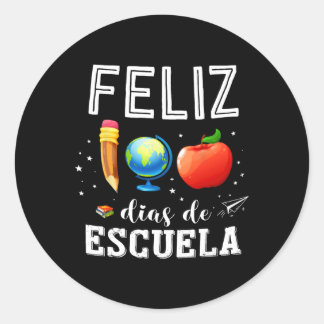 Sticker Rond Feliz 100 Dias De Escuela Enseignant Espagnol Heur